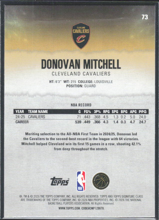 2025-26 Topps Signature Class #73 Donovan Mitchell - baksida