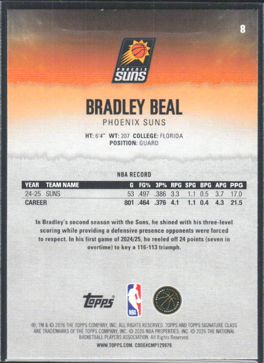2025-26 Topps Signature Class #8 Bradley Beal - baksida
