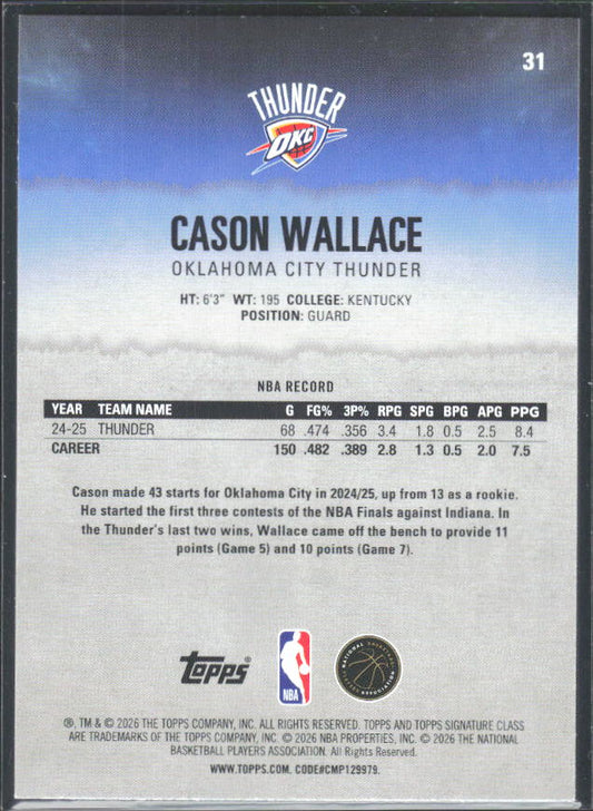 2025-26 Topps Signature Class #31 Cason Wallace - baksida