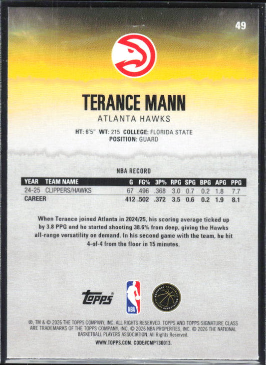 2025-26 Topps Signature Class #49 Terance Mann Chrome - baksida