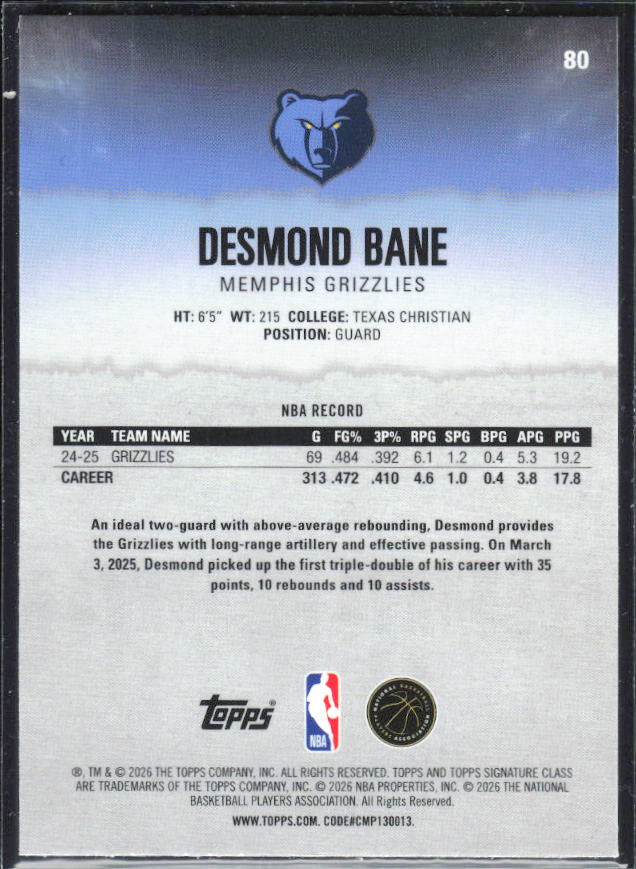 2025-26 Topps Signature Class #28 Mike Conley Chrome - baksida