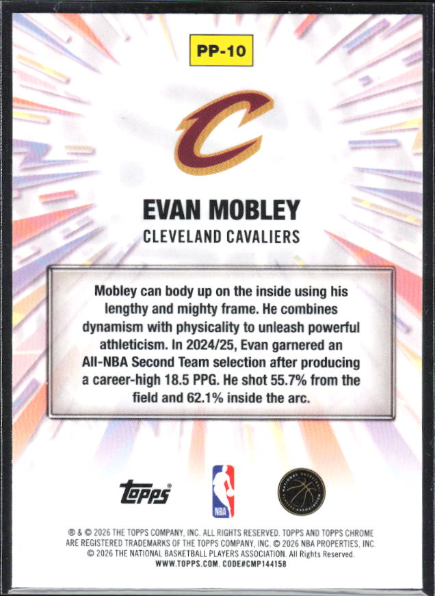 2025-26 Topps Chrome Update #PP-10 Evan Mobley Power Players - baksida