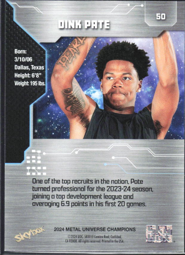 2024 SkyBox Metal Universe Champions #50 Dink Pate - baksida