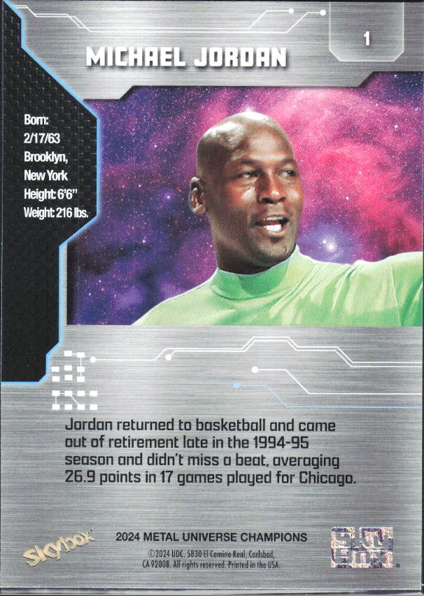 2024 SkyBox Metal Universe Champions #1 Michael Jordan - baksida