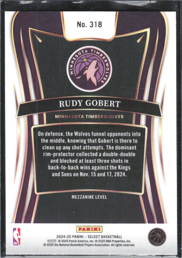 2024-25 Panini Select #318 Rudy Gobert - baksida