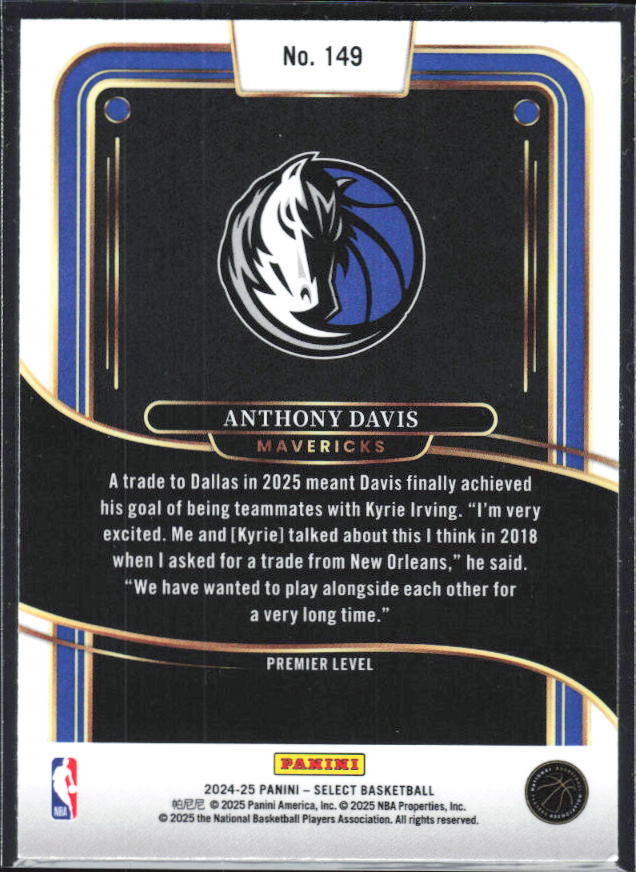 2024-25 Panini Select #149 Anthony Davis Blue (Retail) - baksida
