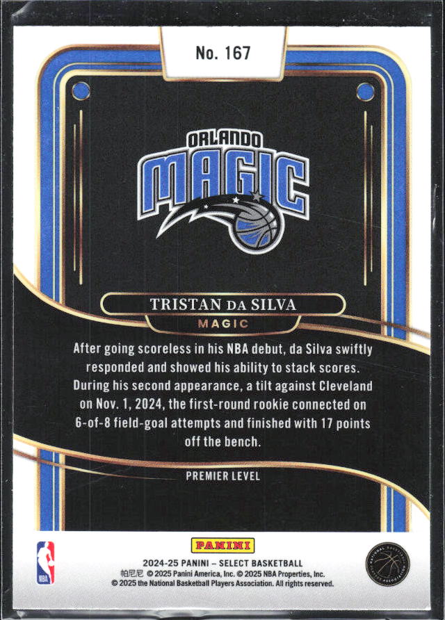 2024-25 Panini Select #167 Tristan da Silva - baksida