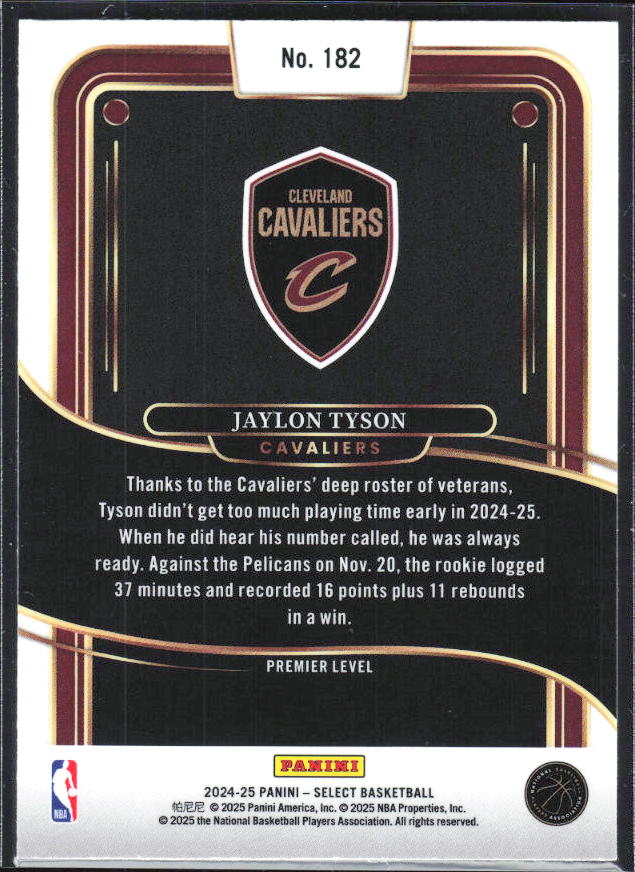 2024-25 Panini Select #182 Jaylon Tyson Blue (Retail) - baksida