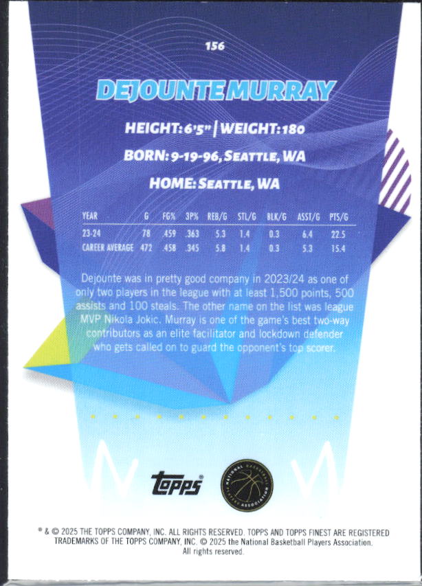 2024-25 Finest #156 Dejounte Murray - baksida
