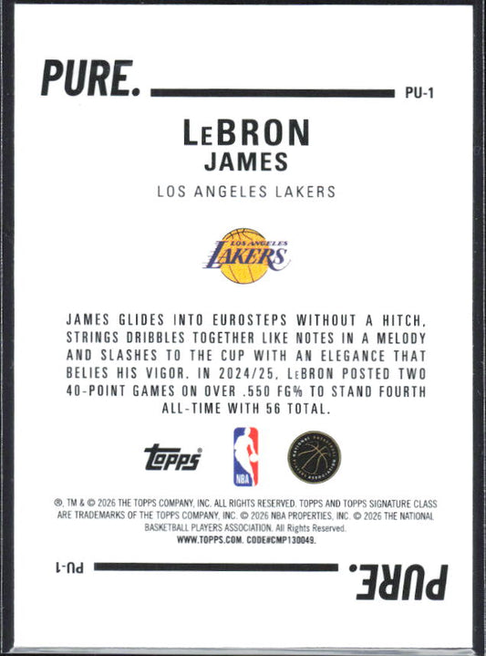 2025-26 Topps Signature Class #PU-1 LeBron James Pure - baksida