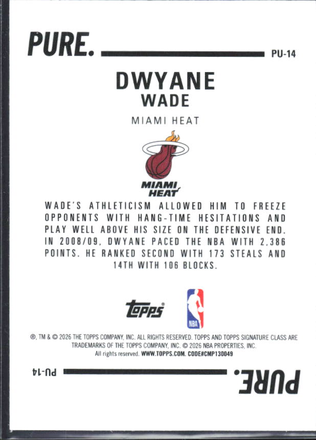 2025-26 Topps Signature Class #PU-14 Dwyane Wade Pure - baksida