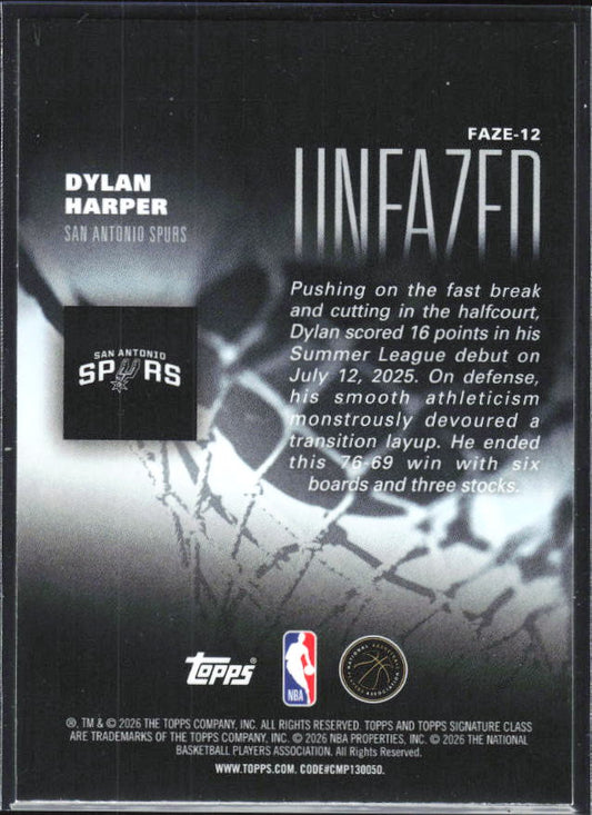2025-26 Topps Signature Class #FAZE-12 Dylan Harper Unfazed - baksida