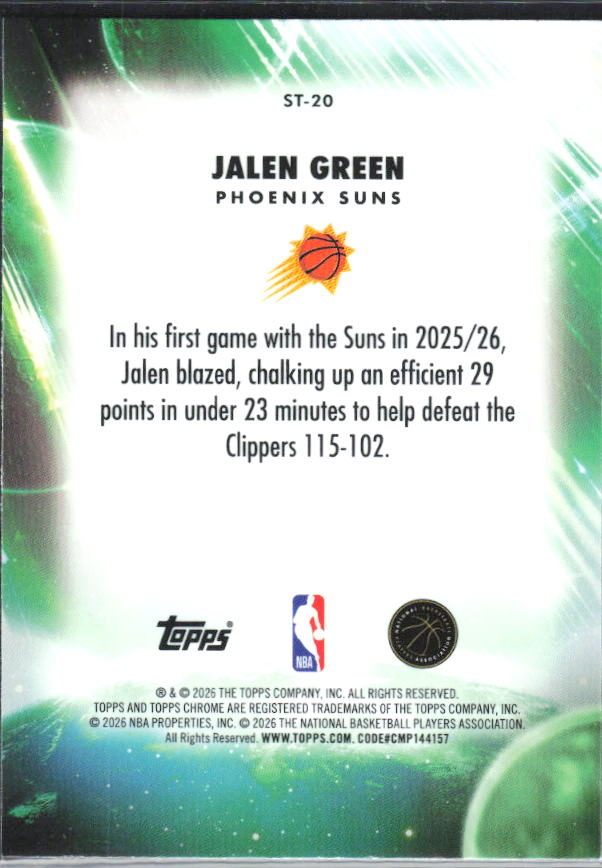2025-26 Topps Chrome Update #ST-20 Jalen Green Stratospheric Stars - baksida