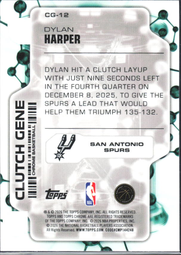 2025-26 Topps Chrome Update #CG-12 Dylan Harper Clutch Gene - baksida