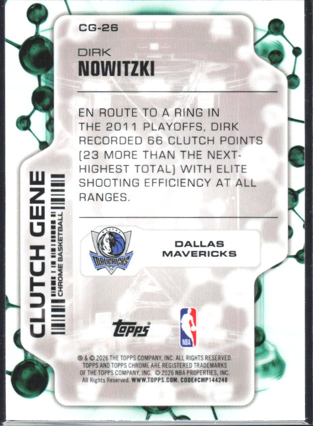 2025-26 Topps Chrome Update #CG-26 Dirk Nowitzki Clutch Gene - baksida
