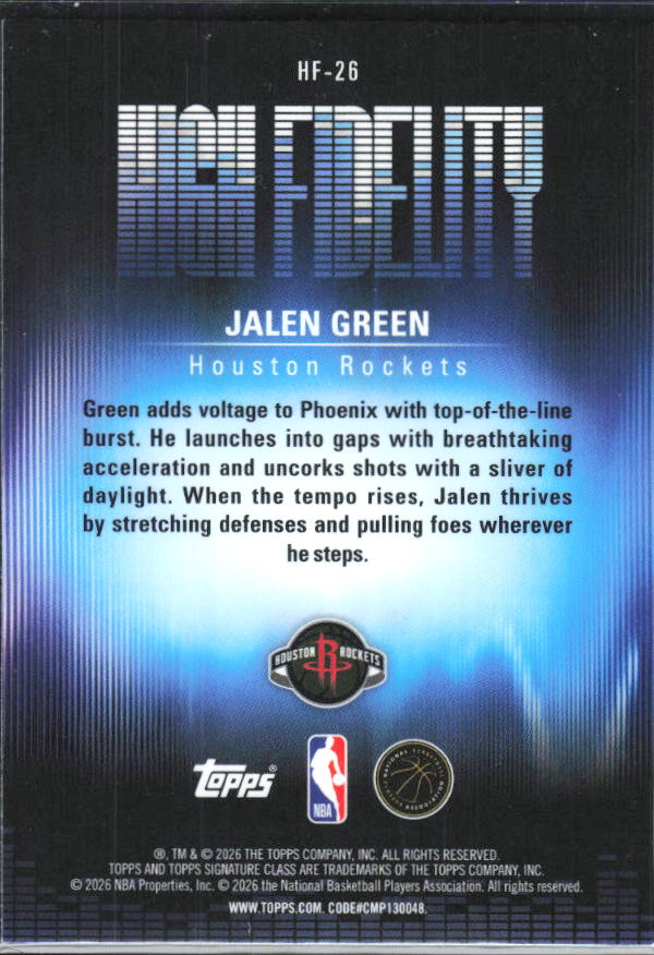 2025-26 Topps Signature Class #HF-26 Jalen Green High Fidelity - baksida