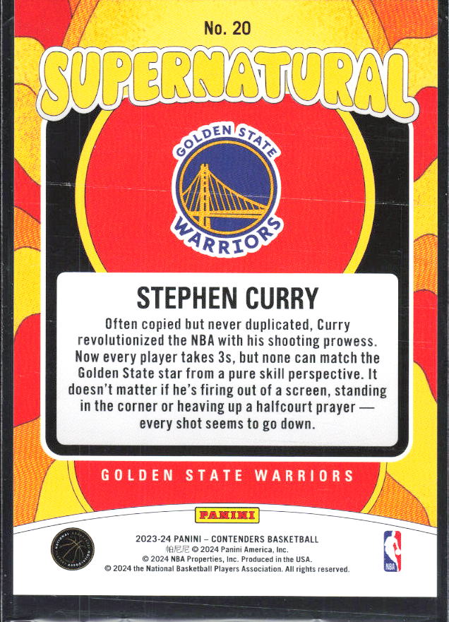 2023-24 Panini Contenders #20 Stephen Curry Supernatural - baksida