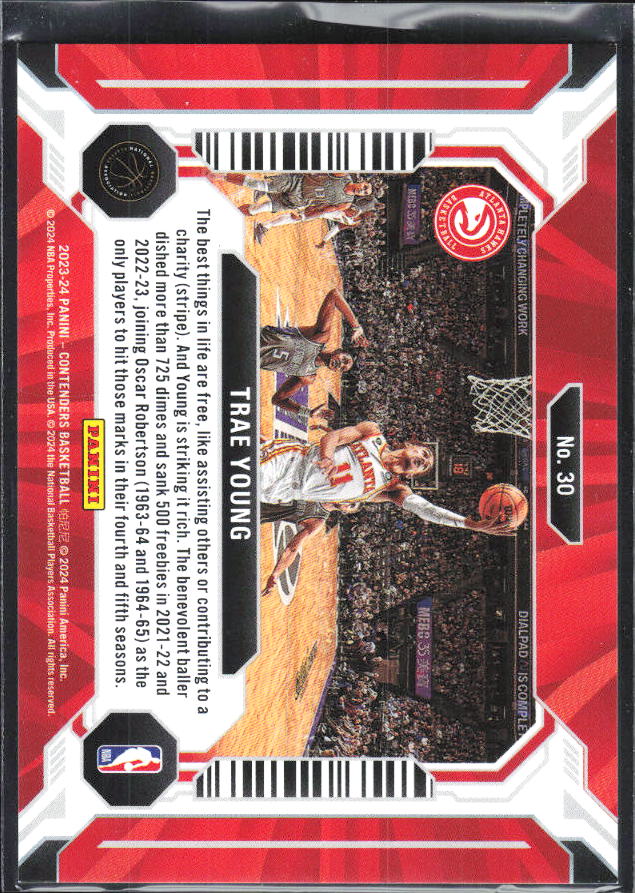 2023-24 Panini Contenders #30 Trae Young Suite Shots - baksida