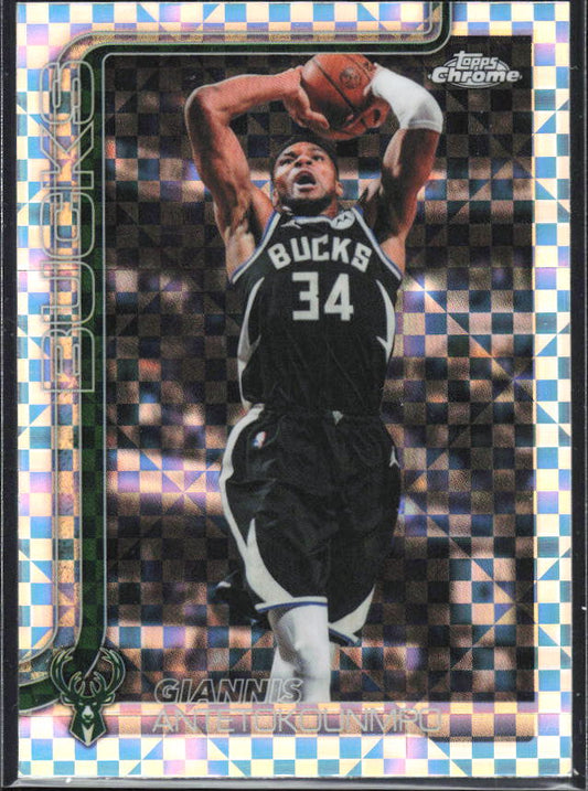 2025-26 Topps Chrome Update #7 Giannis Antetokounmpo X-Fractor - framsida