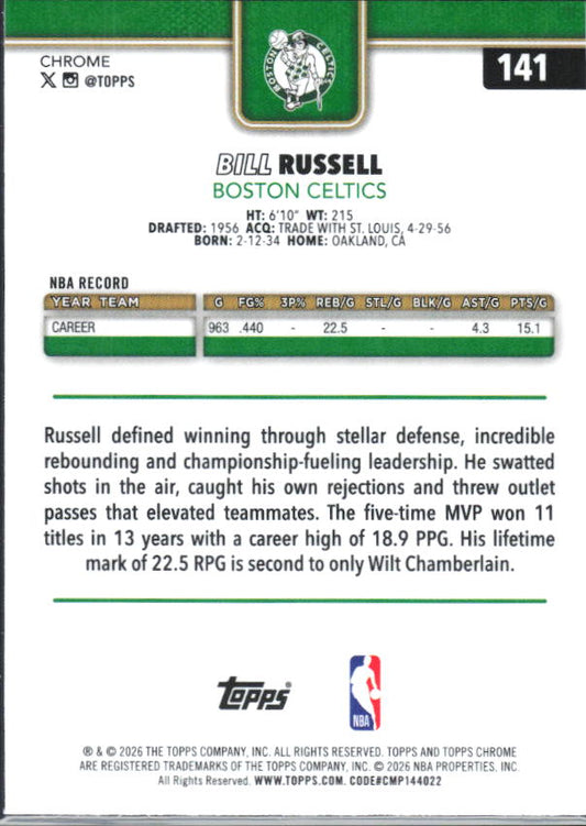 2025-26 Topps Chrome Update #141 Bill Russell X-Fractor - baksida