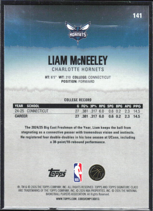 2025-26 Topps Signature Class #141 Liam McNeeley Chrome Pandora Refractor - baksida