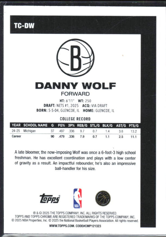 2025-26 Topps #TC-DW Danny Wolf 1980-81 Topps Chrome Basketball - baksida