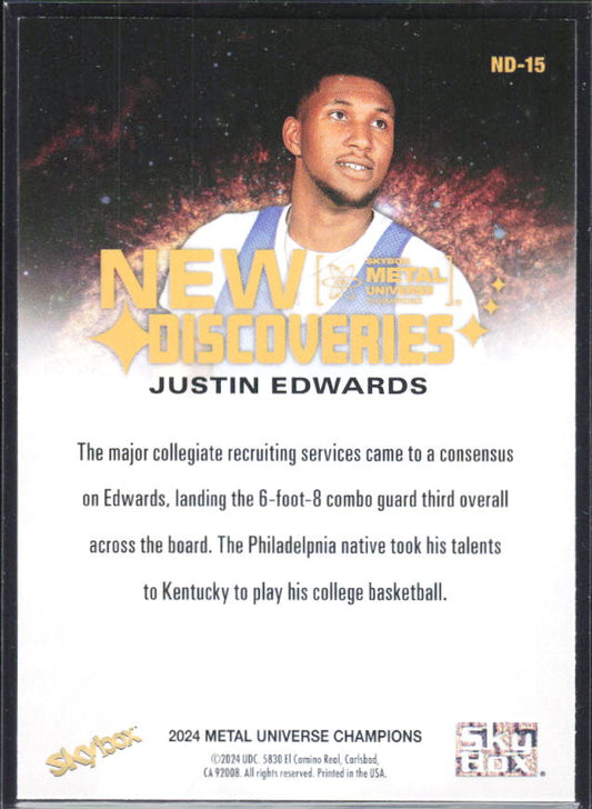 2024 SkyBox Metal Universe Champions #ND-15 Justin Edwards New Discoveries - baksida