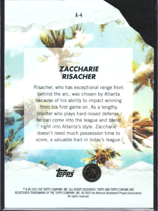2024-25 Finest #A-4 Zaccharie Risacher Arrivals X-Fractor - baksida