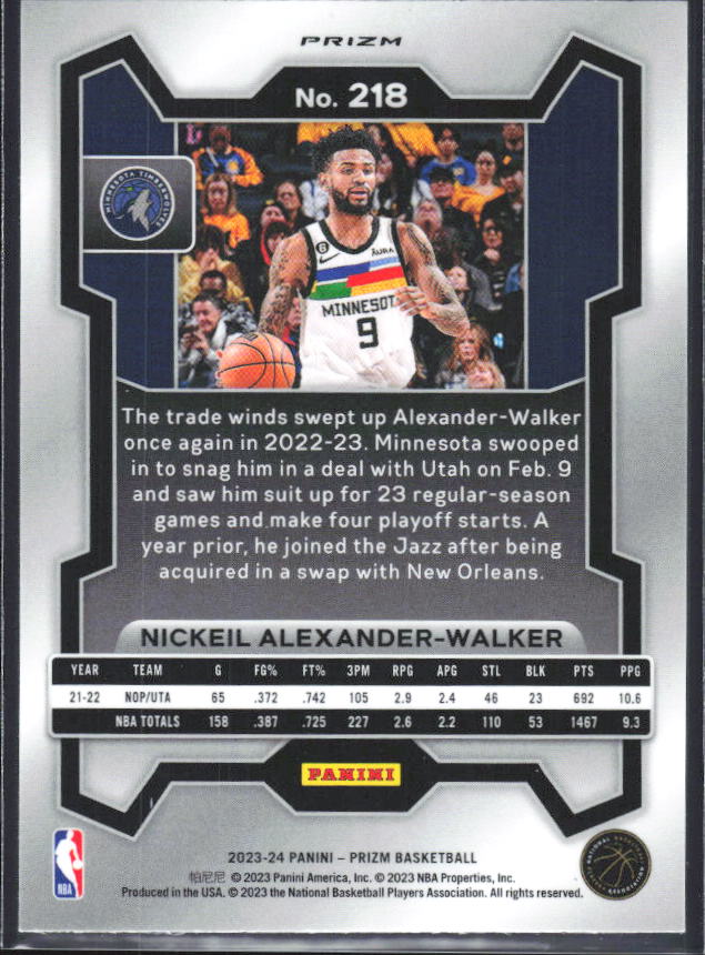 2023-24 Panini Prizm #218 Nickeil Alexander-Walker Prizms Silver - baksida