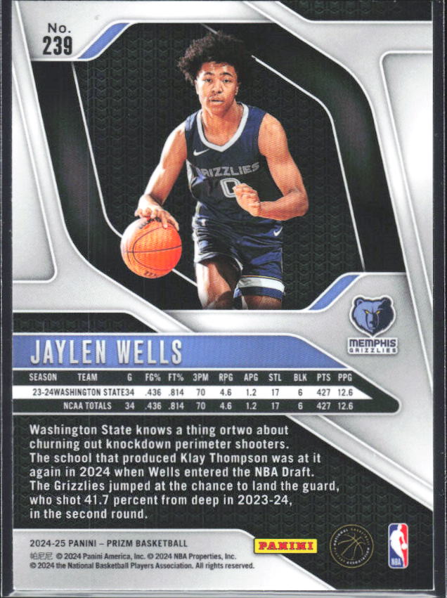 2024-25 Panini Prizm #239 Jaylen Wells - baksida