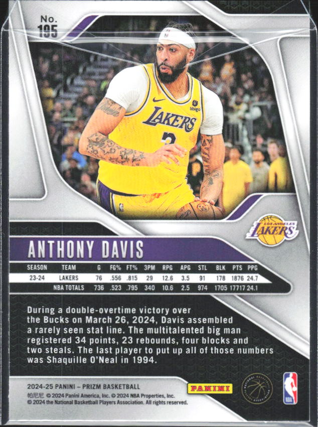 2024-25 Panini Prizm #195 Anthony Davis - baksida