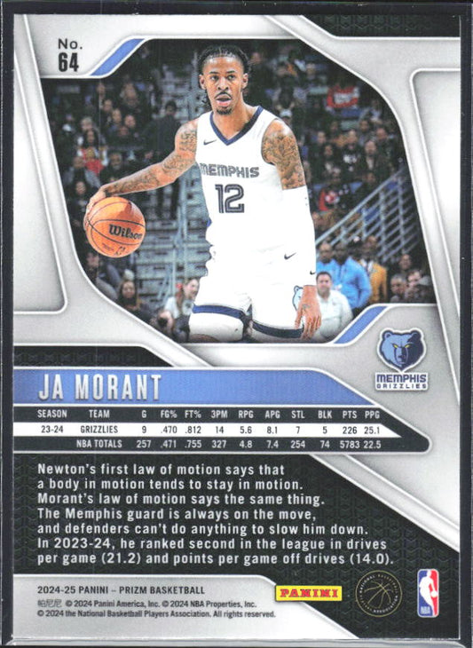 2024-25 Panini Prizm #64 Ja Morant - baksida