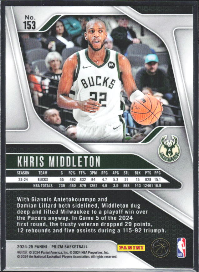 2024-25 Panini Prizm #153 Khris Middleton - baksida