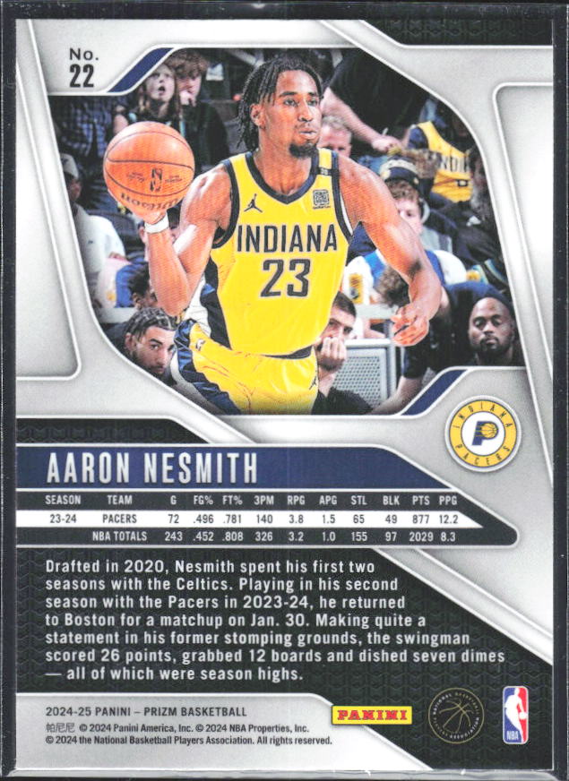 2024-25 Panini Prizm #22 Aaron Nesmith - baksida