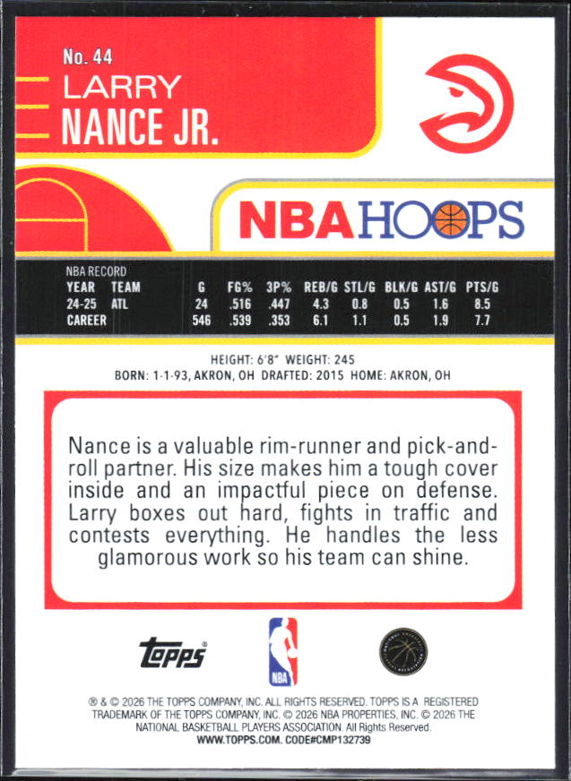 2025-26 Hoops #44 Larry Nance Jr. - baksida