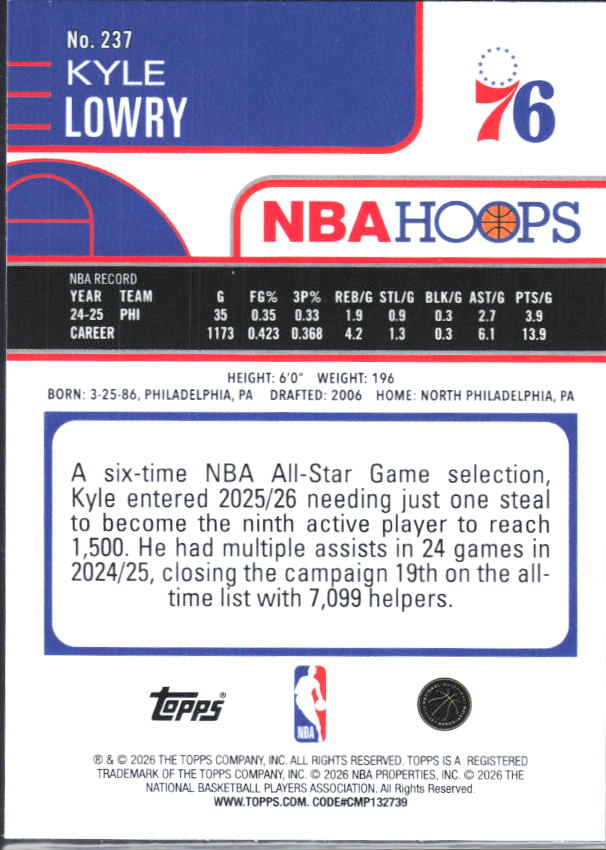 2025-26 Hoops #237 Kyle Lowry - baksida