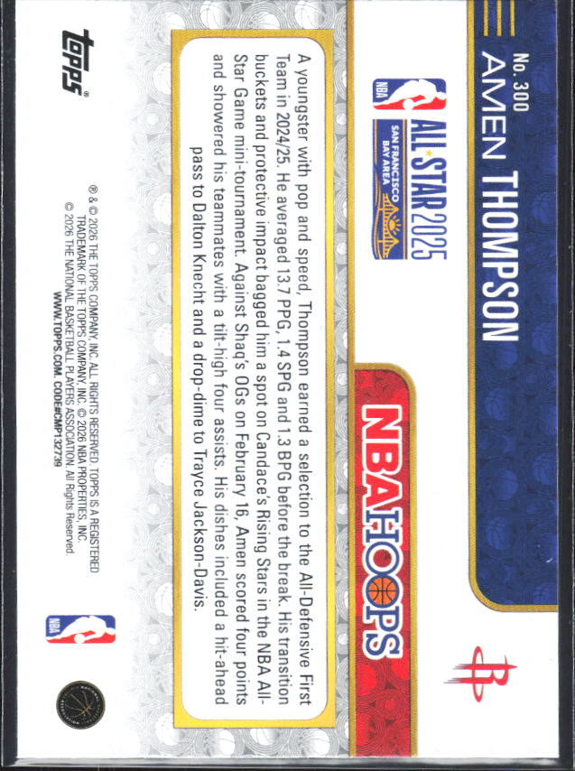 2025-26 Hoops #300 Amen Thompson - baksida