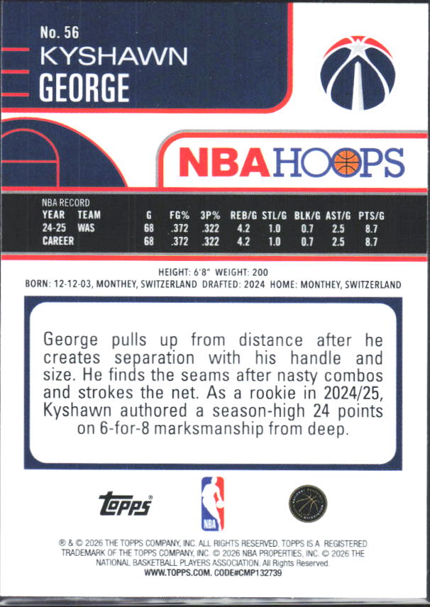 2025-26 Hoops #56 Kyshawn George - baksida