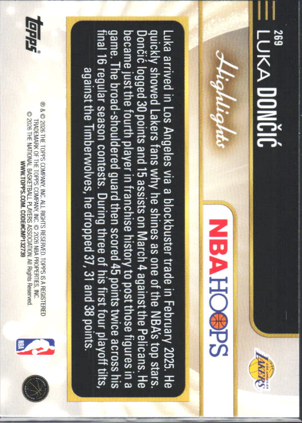 2025-26 Hoops #269 Luka Dončić - baksida