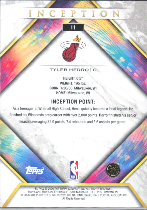 2025-26 Topps Inception #11 Tyler Herro - baksida