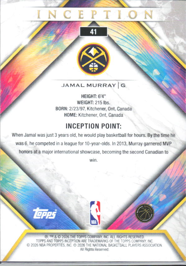 2025-26 Topps Inception #41 Jamal Murray - baksida