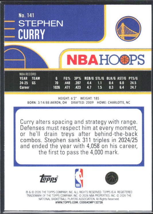 2025-26 Hoops #141 Stephen Curry - baksida