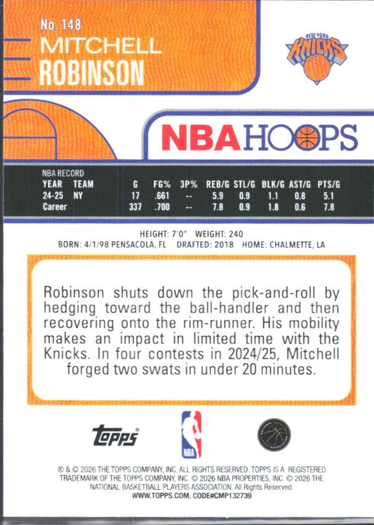 2025-26 Hoops #148 Mitchell Robinson - baksida