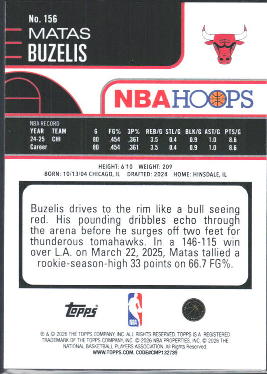 2025-26 Hoops #156 Matas Buzelis - baksida