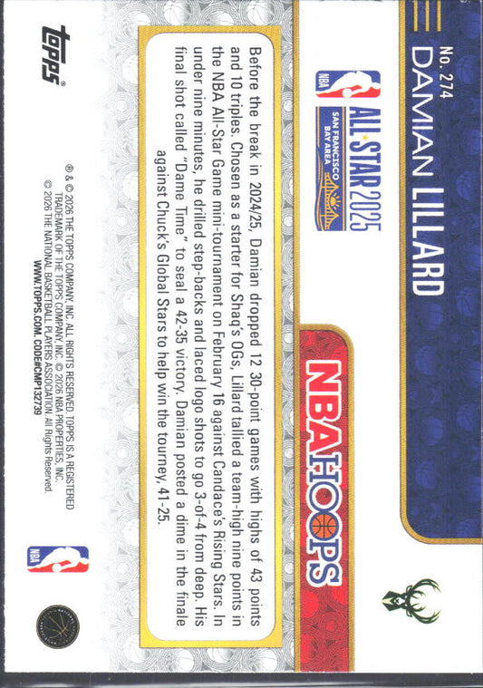 2025-26 Hoops #274 Damian Lillard - baksida