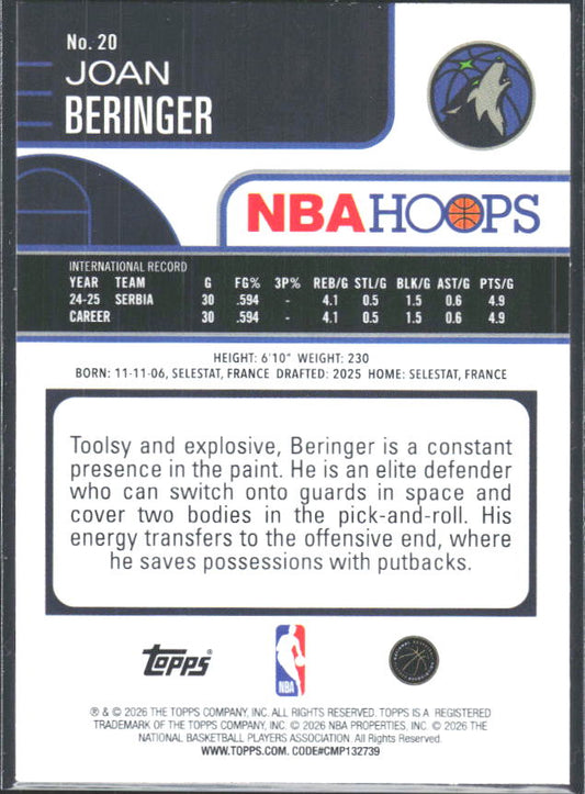 2025-26 Hoops #20 Joan Beringer - baksida