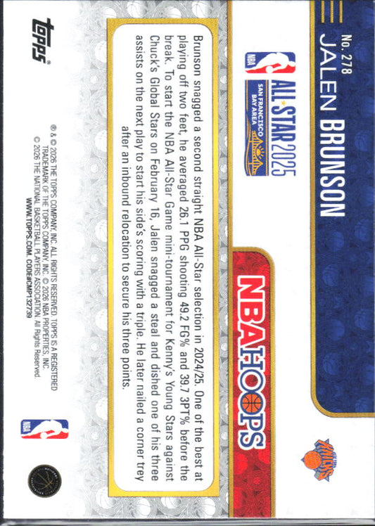 2025-26 Hoops #278 Jalen Brunson - baksida