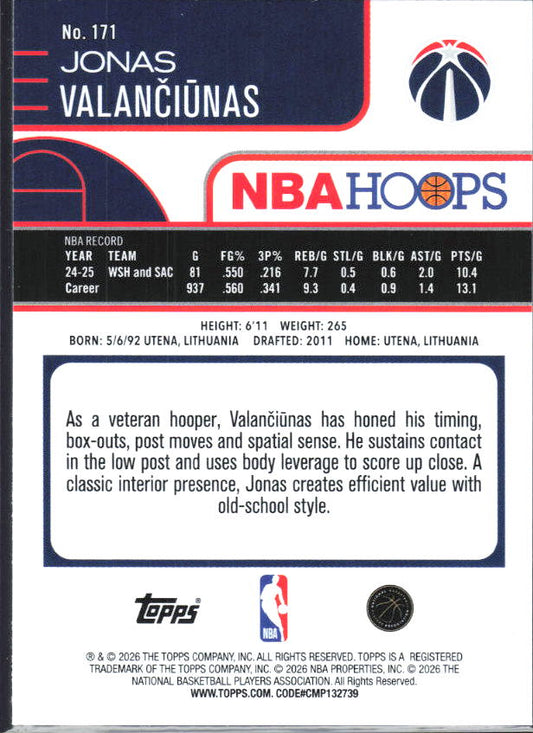 2025-26 Hoops #171 Jonas Valanciunas - baksida