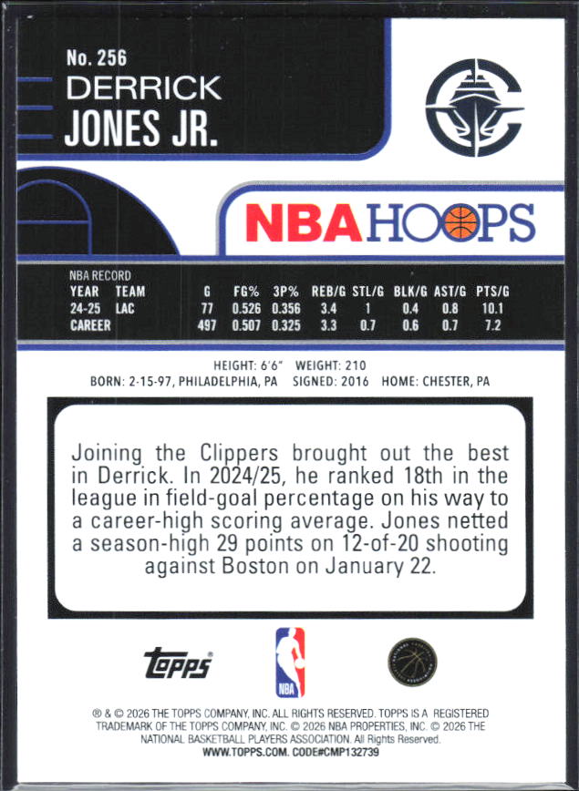 2025-26 Hoops #256 Derrick Jones Jr. - baksida