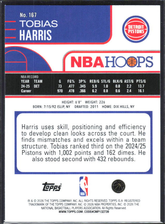 2025-26 Hoops #167 Tobias Harris - baksida